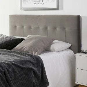 Gestoffeerd hoofdeinde Napels 140×100 cm Grijs, voor Bed 135, Fluweel, Houten Poten