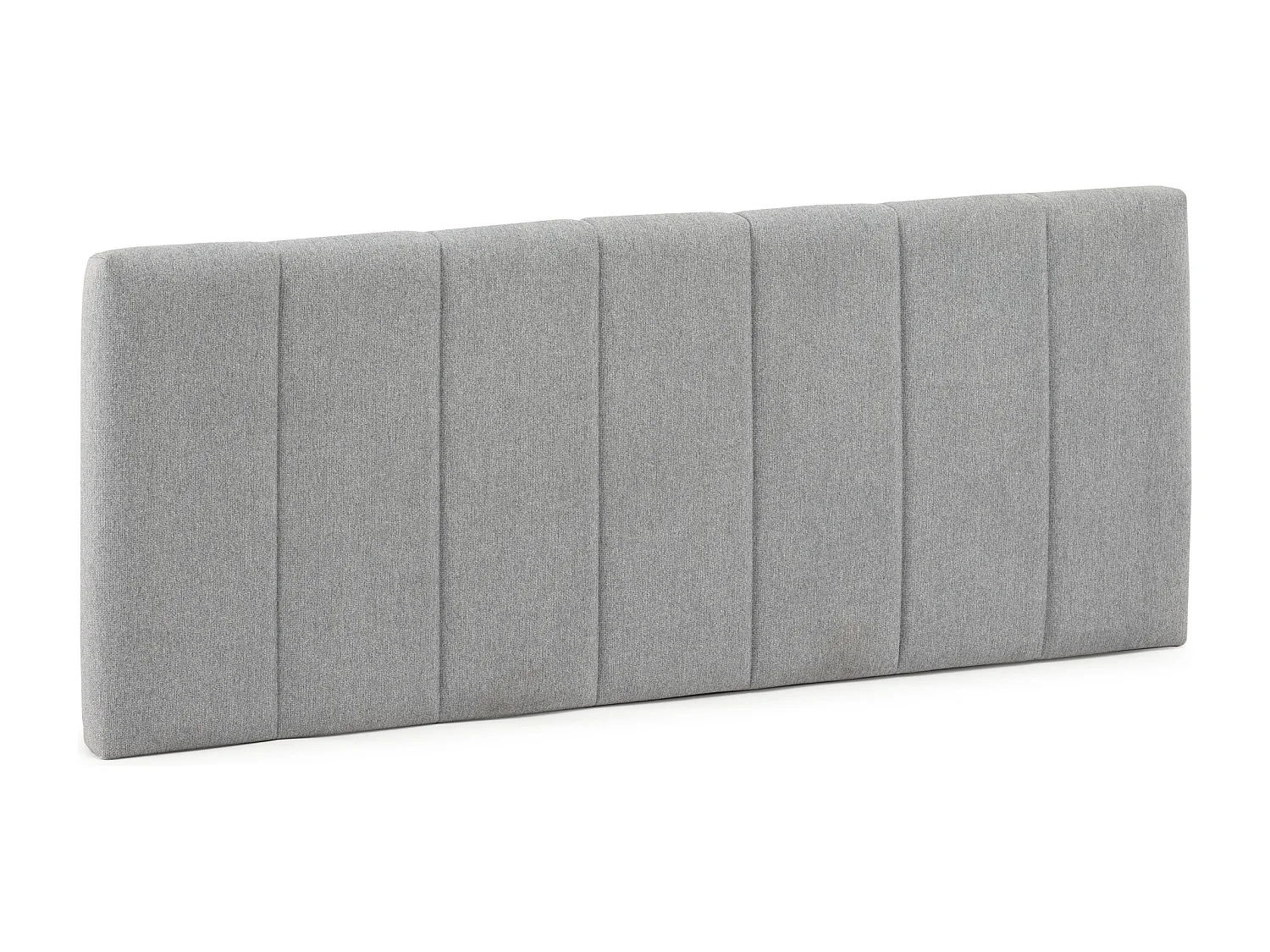 Grijze gestoffeerde hoofdeinde Creta 140x60 cm voor bed van 135, gewatteerd met schuim, verticaal geborduurd, 8 cm dik.