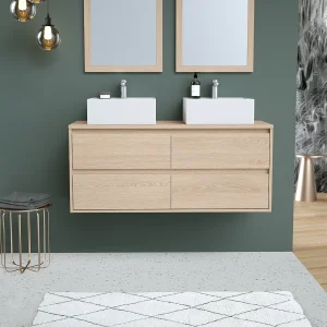 Hangmeubel voor badkamer met dubbele wastafel om erop te plaatsen, 120 cm, MILIPAM Hangmeubel voor badkamer met dubbele wastafel om erop te plaatsen, 120 cm, MILIPAM