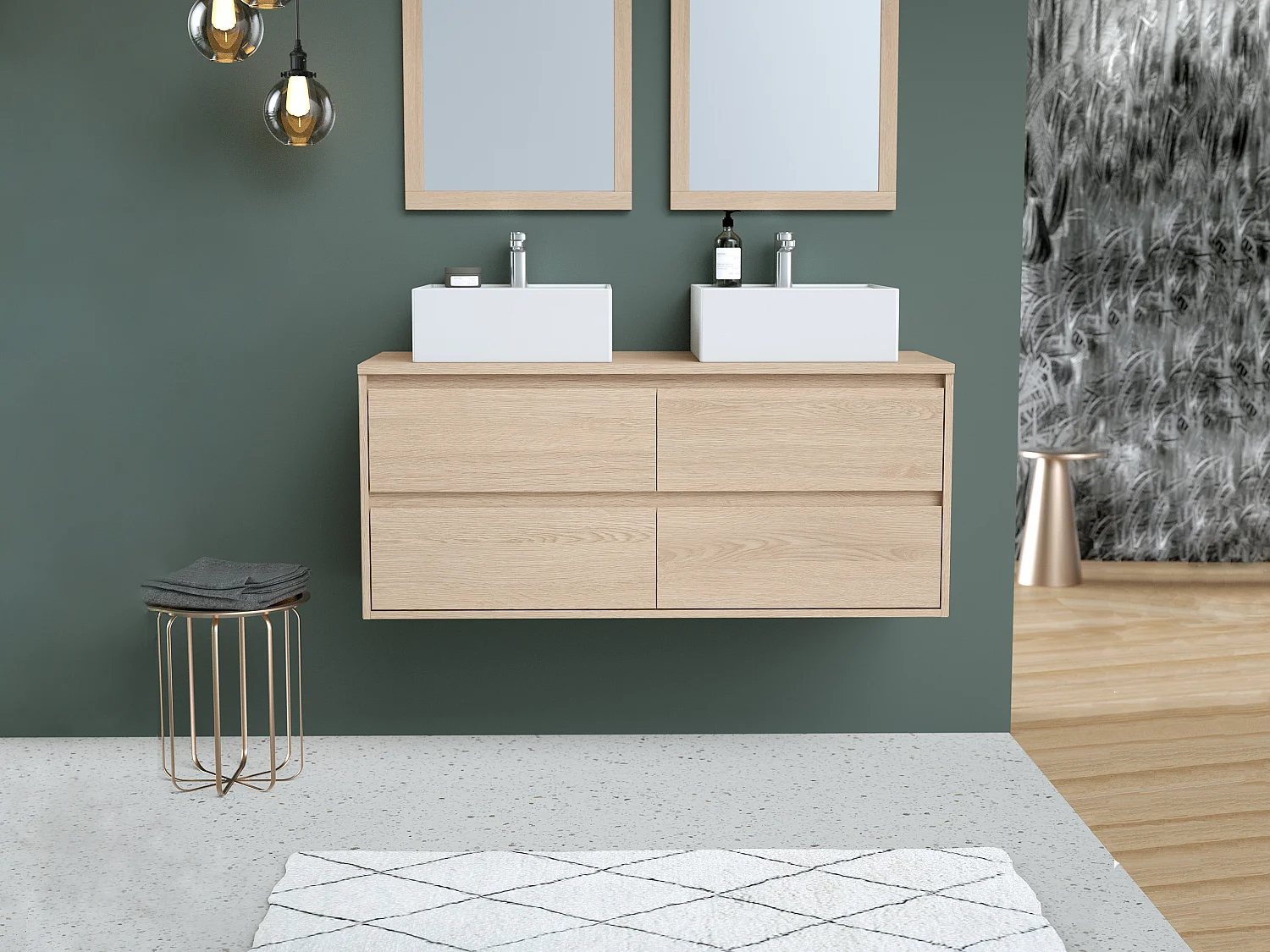Hangmeubel voor badkamer met dubbele wastafel om erop te plaatsen, 120 cm, MILIPAM