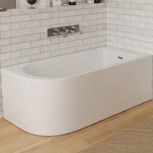 Wit ovaal hoekbad in acryl, 201 liter – 150 x 75 x 58 cm, rechtse hoek, ANIKA Wit ovaal hoekbad in acryl, 201 liter – 150 x 75 x 58 cm, rechtse hoek, ANIKA