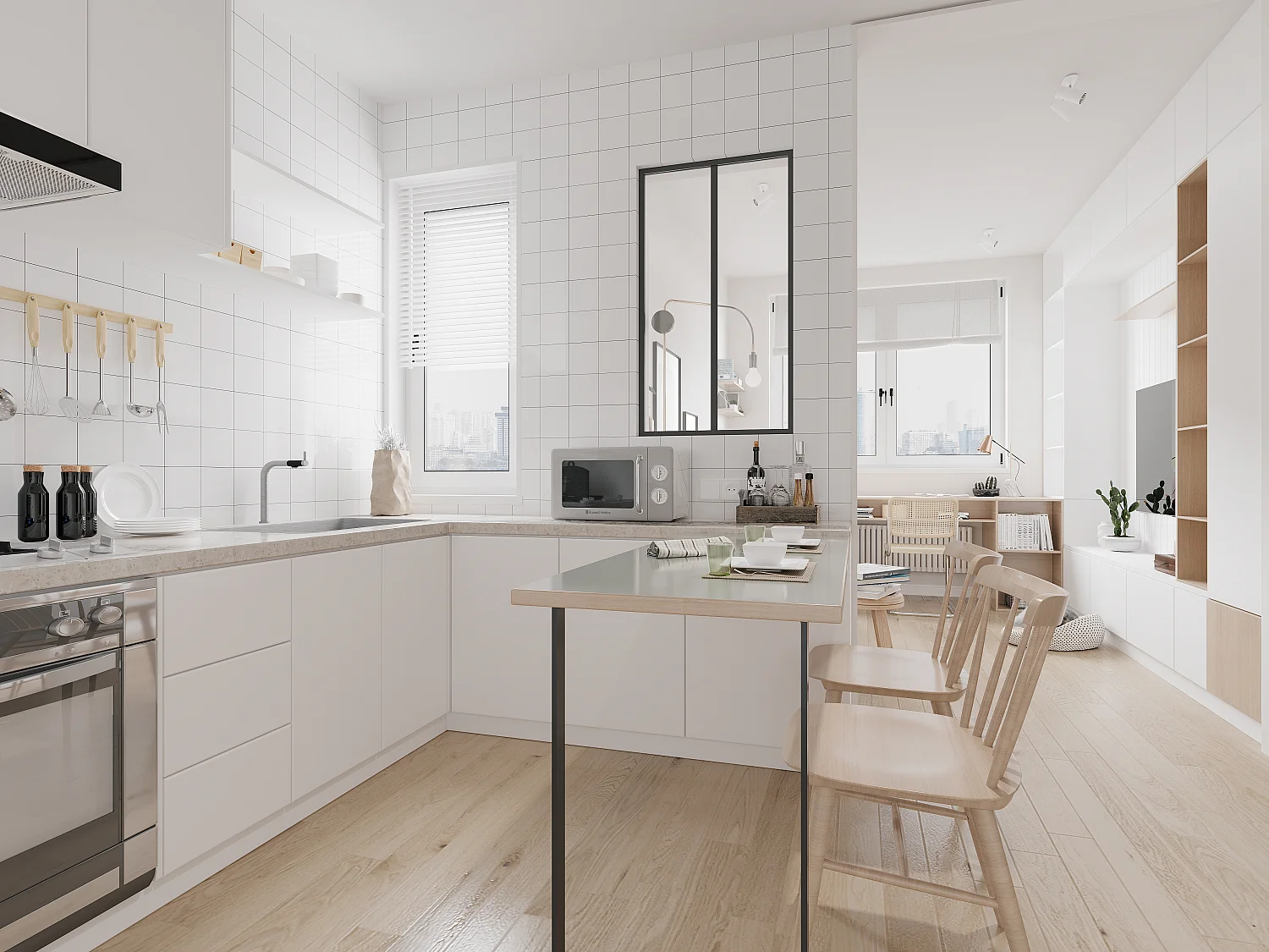 Glazen binnenraam BAYVIEW van aluminium - 60 x 105 cm