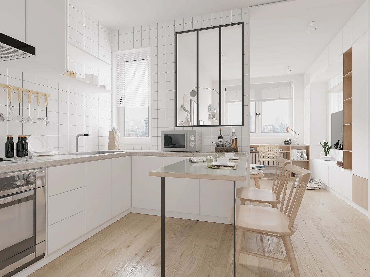 Glazen binnenraam BAYVIEW van aluminium 90 x 130 cm zwart