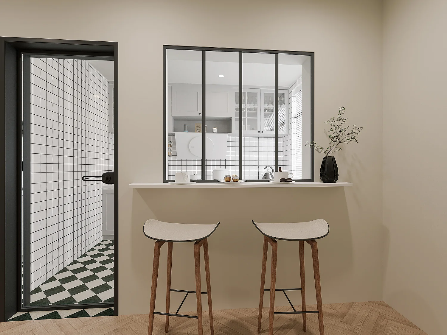 Glazen binnenraam BAYVIEW van aluminium met zwarte poedercoating
