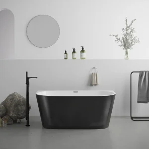 Zwart ovaal halfvrijstaand bad in acryl, 175 liter, 130 x 71,5 x 58 cm, DIVINA Zwart ovaal halfvrijstaand bad in acryl, 175 liter, 130 x 71,5 x 58 cm, DIVINA