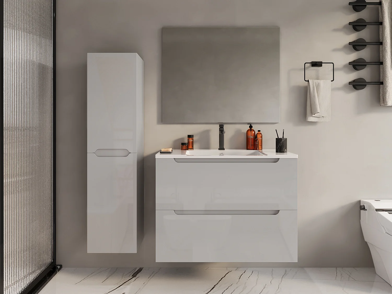 Witte hangende badkamerkolom, L30 x B30 x 120 cm, STEFANIE