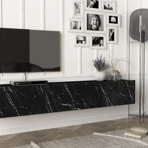 Zwevend TV-meubel met 3 deuren – Kleur: Zwart marmer effect – VIKILA Zwevend TV-meubel met 3 deuren – Kleur: Zwart marmer effect – VIKILA