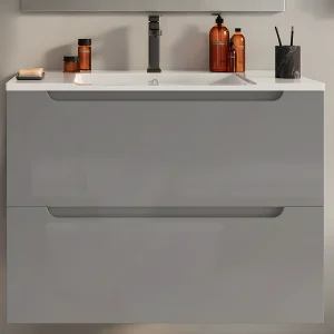Grijs hangmeubel onder enkele wastafel, grijs, 80 cm, STEFANIE Grijs hangmeubel onder enkele wastafel, grijs, 80 cm, STEFANIE