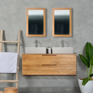 Hangende badkamerkast van licht teakhout – 2 lades – 115 cm – BIMBING – Koop nu online