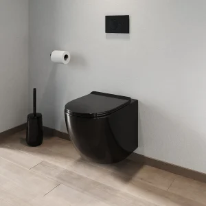 Hangend toilet pakket in glanzend zwart met inbouwreservoir en bedieningsplaat, JAVOINE Hangend toilet pakket in glanzend zwart met inbouwreservoir en bedieningsplaat, JAVOINE