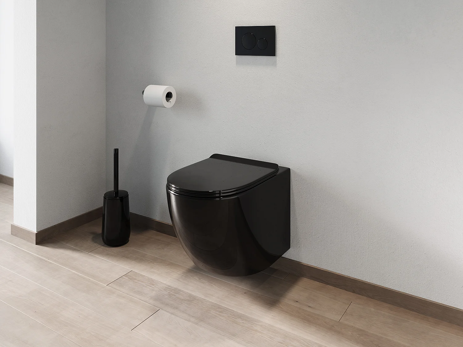 Hangend toilet pakket in glanzend zwart met inbouwreservoir en bedieningsplaat, JAVOINE