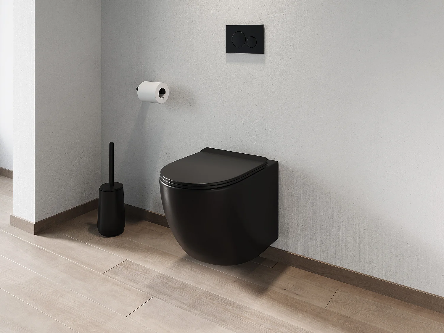 Pakket zwevend toilet mat zwart met frame en zwarte drukplaat, JAVOINE