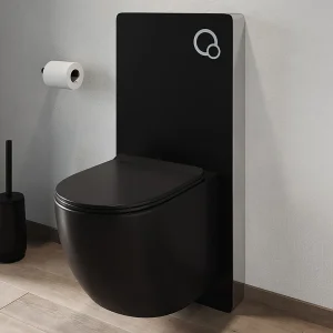 Pakket zwevend toilet in matzwarte keramiek met sierframe, JAVOINE Pakket zwevend toilet in matzwarte keramiek met sierframe, JAVOINE