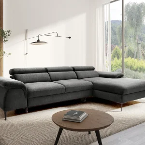 Design-hoekslaapbank met hoek rechts van antracietgrijs velours SEPINA