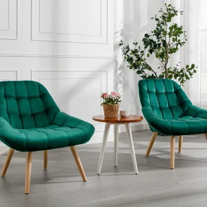 Fauteuil van groen velours LUOSTO met Scandinavische stijl met capitonnage Fauteuil van groen velours LUOSTO met Scandinavische stijl met capitonnage