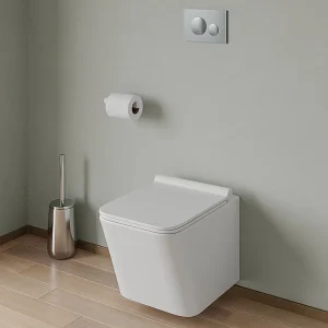 Set voor hang-wc met wit voorwandsysteem en chroomkleurige ronde bedieningsplaat, CLEMONA Set voor hang-wc met wit voorwandsysteem en chroomkleurige ronde bedieningsplaat, CLEMONA