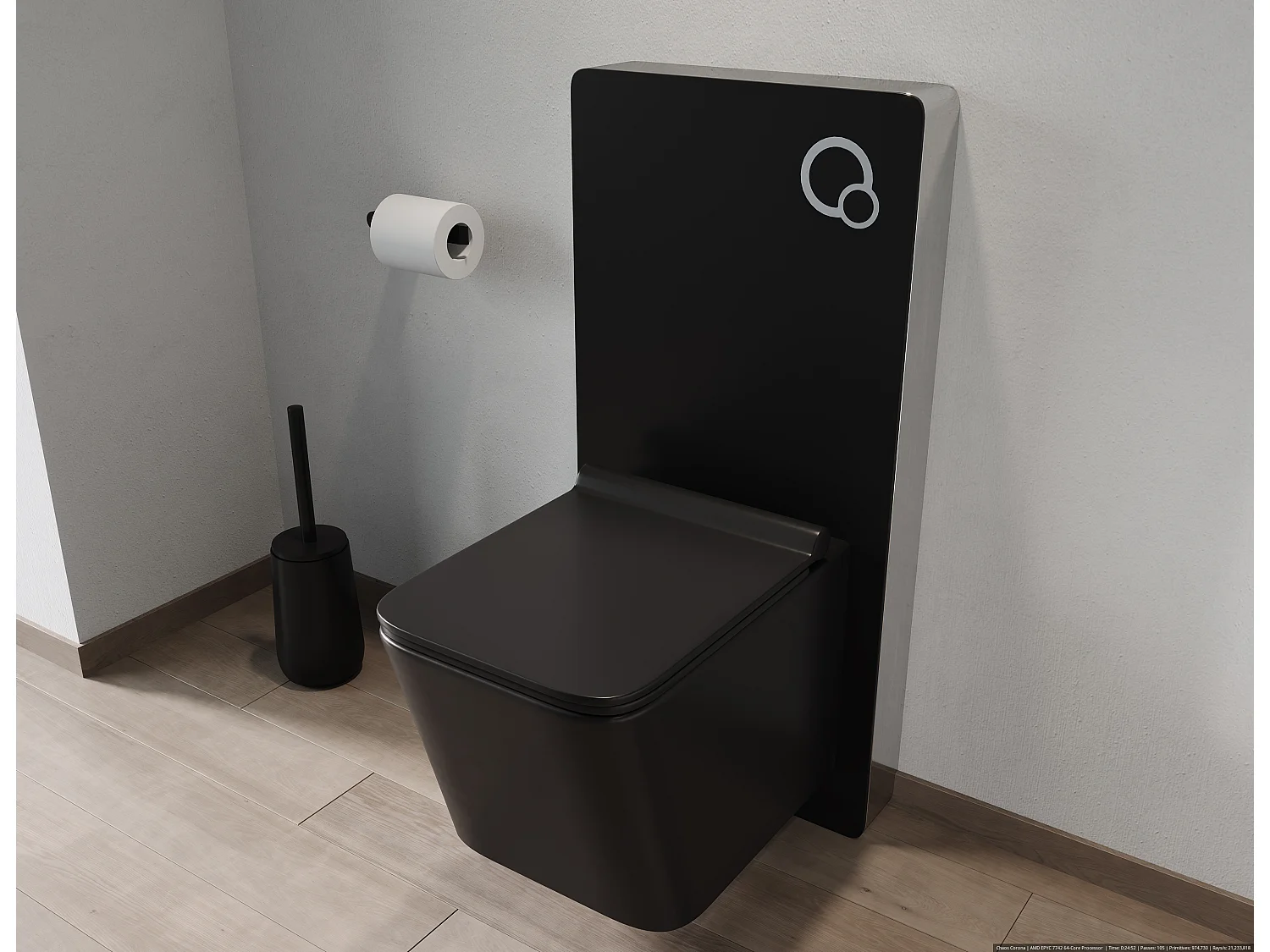 Hangtoilet pakket in mat zwart keramiek met decoratieve inbouwreservoir, CLEMONA