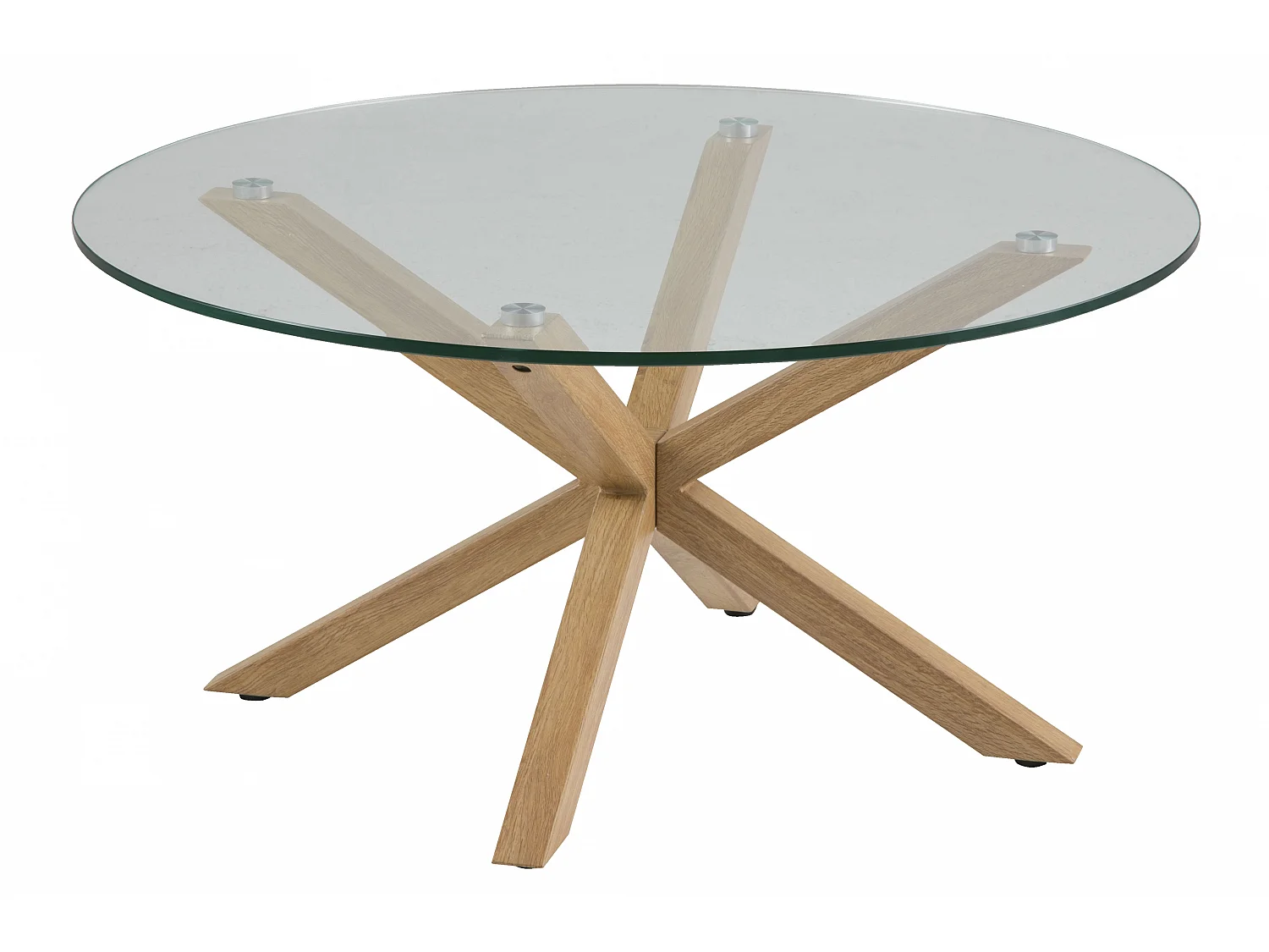 Heat salontafel Ø82 cm, blad in helder glas en onderstel in metaal met eiken folie.