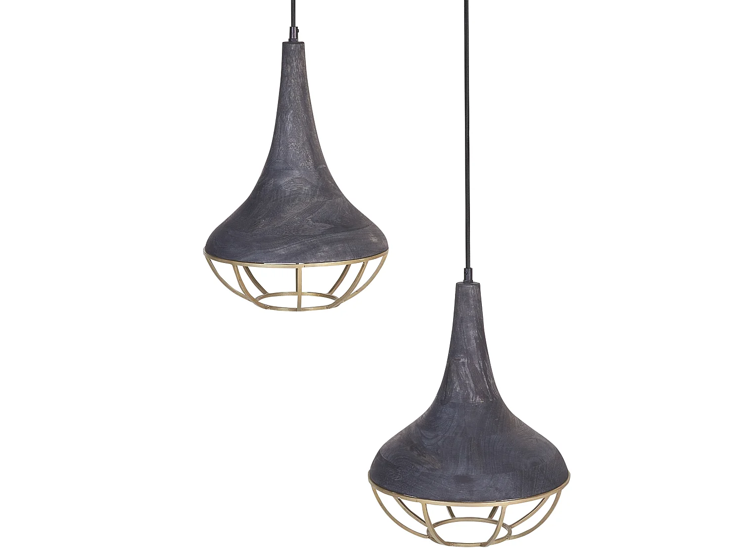 Hanglamp 2 lichten mangohout zwart/koper BAGMATI