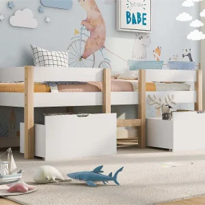 Mezzaninebed van massief grenen met lades – 90×190 cm – Wit Mezzaninebed van massief grenen met lades – 90×190 cm – Wit