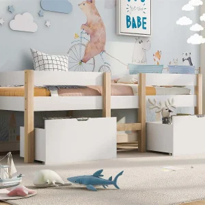 Massief grenen tussenbed met lades – 90×200 cm – Wit Massief grenen tussenbed met lades – 90×200 cm – Wit