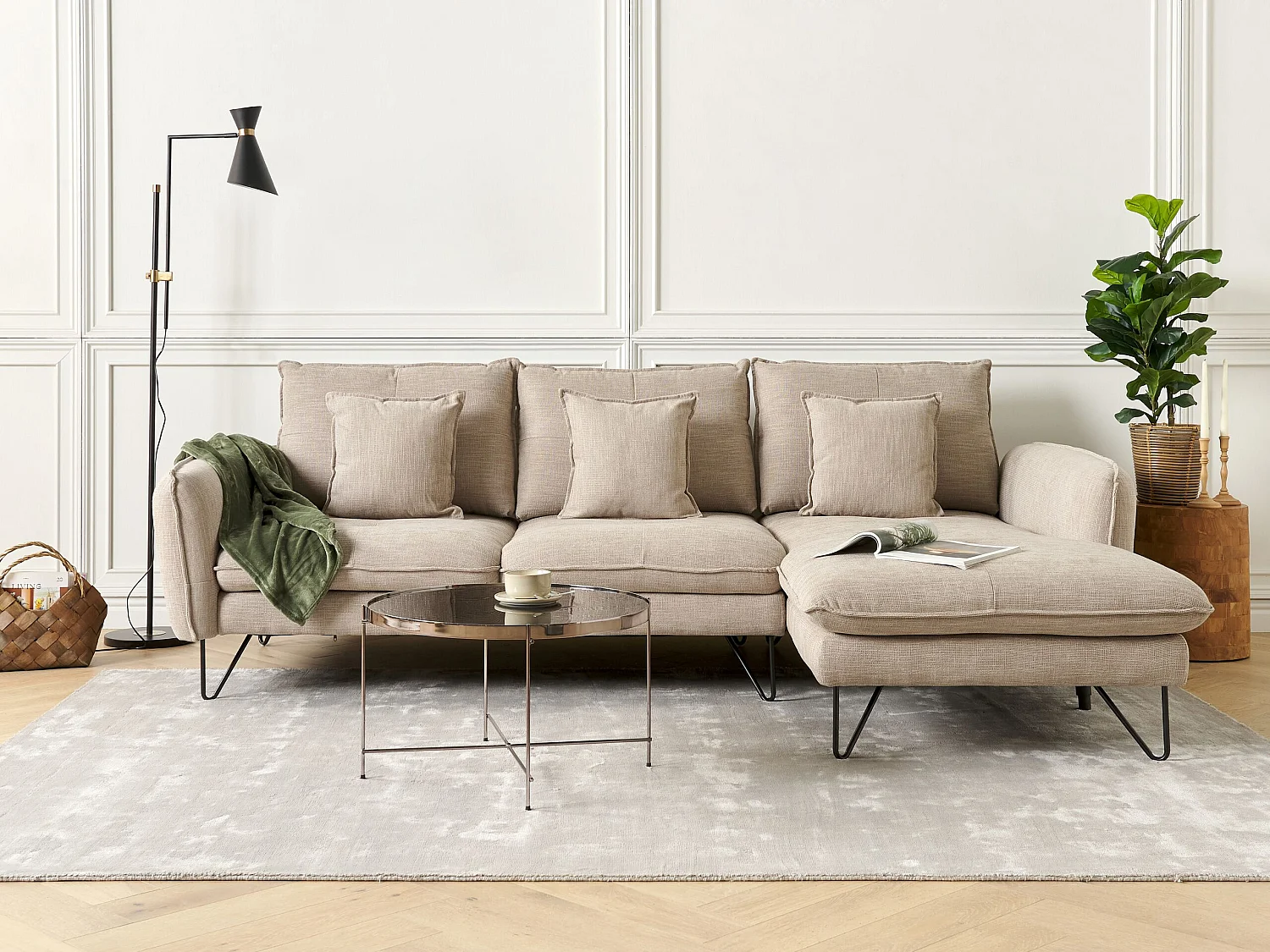 Hoekbank SERSAN Chenille Wit 3-zitter Linkerzijde