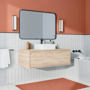 Hangend wastafelmeubel voor de badkamer, natuurlijk lichtkleur, L94 cm, TEANA Hangend wastafelmeubel voor de badkamer, natuurlijk lichtkleur, L94 cm, TEANA
