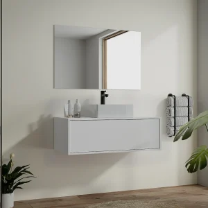 Hangend badkamermeubel wit voor wastafel, L94 x H32 cm, TEANA Hangend badkamermeubel wit voor wastafel, L94 x H32 cm, TEANA