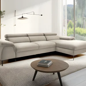 Slaapbank met hoek rechts in beige fluweel design SEPINA van Pascal Morabito Slaapbank met hoek rechts in beige fluweel design SEPINA van Pascal Morabito
