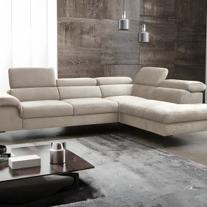 Grote slaapbank met hoek rechts in beige fluweel SEPINA van Pascal Morabito