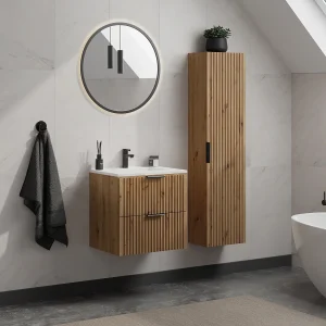 Gestreepte hangende badkamerkolom, licht naturel, 4 planken, ZEVARA Gestreepte hangende badkamerkolom, licht naturel, 4 planken, ZEVARA