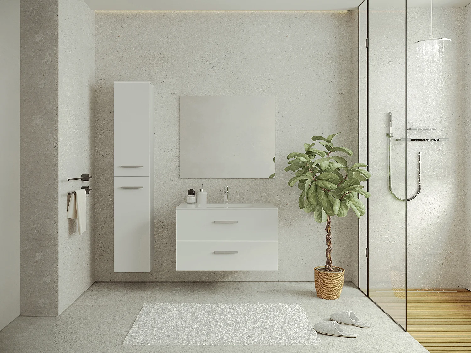 Badkamerkolom met 6 planken, L30 x D25 x H160 cm, wit, KAYLA