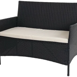 Polyrotan tuinbank Hamar, antraciet, kussens crème Polyrotan tuinbank Hamar, antraciet, kussens crème