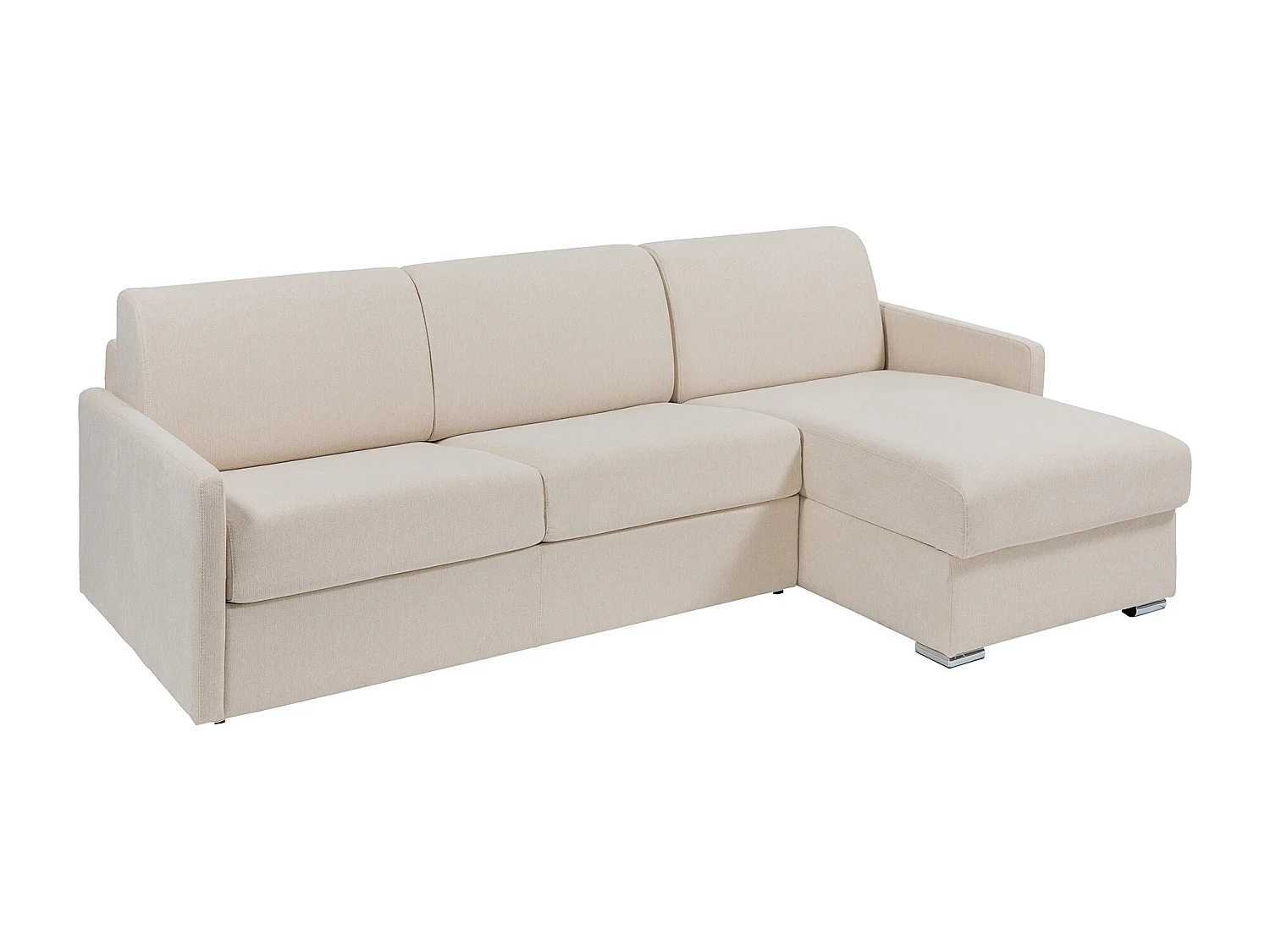 Snel om te bouwen slaapbank met hoek in beige stof - Bed van 160 cm - Matras 18 cm - CALIFE