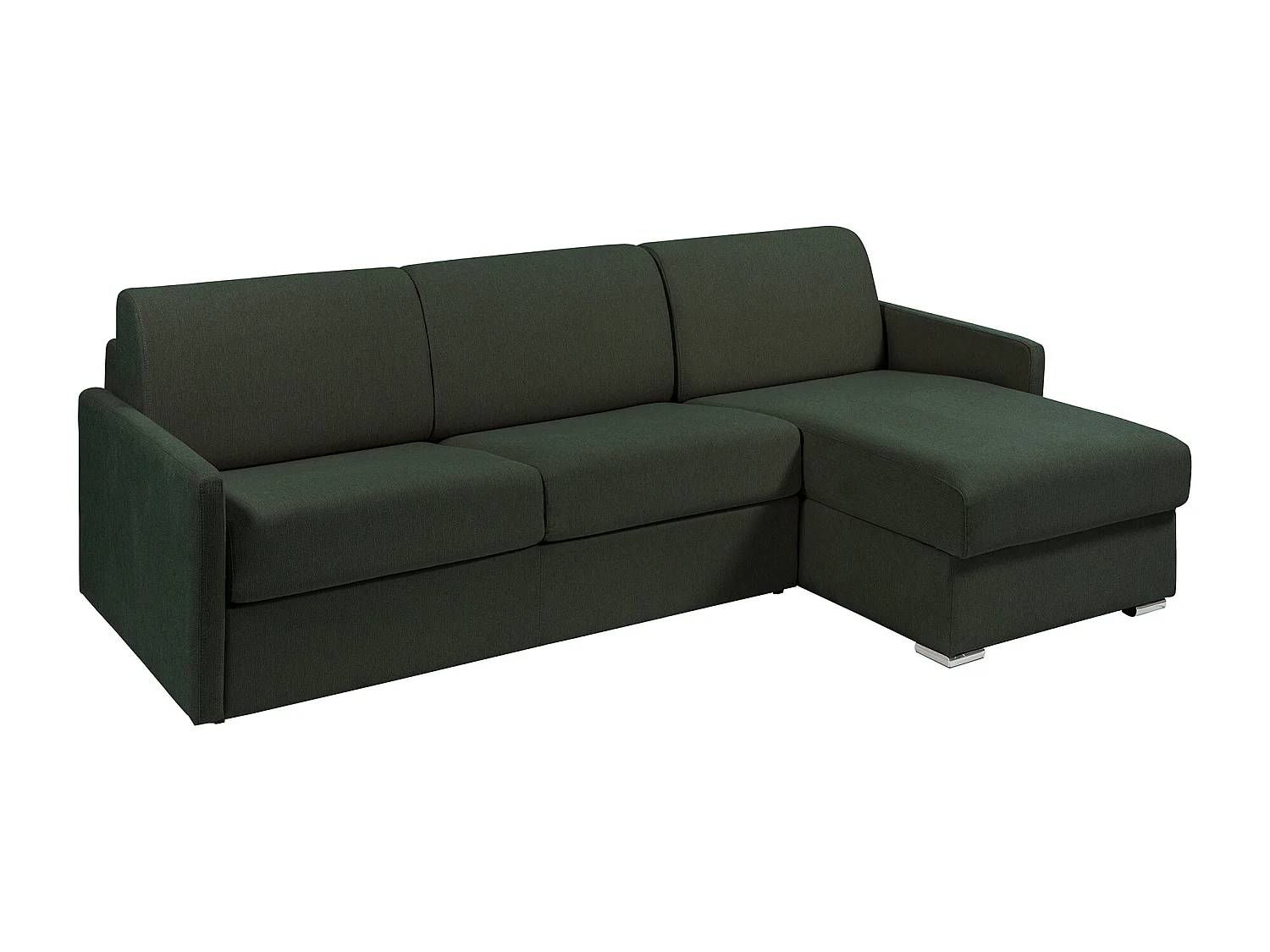 Snel om te bouwen slaapbank met hoek in dennengroene stof - Bed van 140 cm - Matras 14 cm - CALIFE