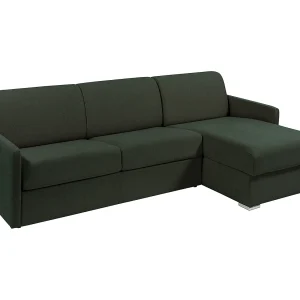 Snel om te bouwen slaapbank met hoek in dennengroene stof – Bed van 160 cm – Matras 14 cm – CALIFE Snel om te bouwen slaapbank met hoek in dennengroene stof – Bed van 160 cm – Matras 14 cm – CALIFE