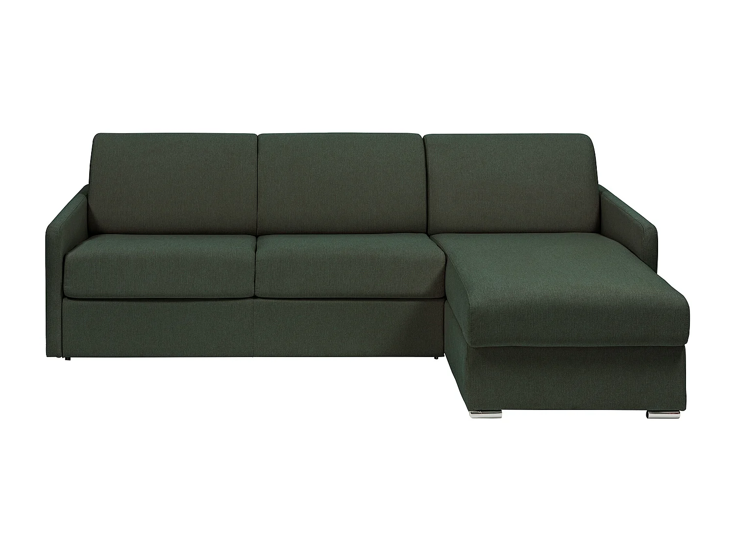 Snel om te bouwen slaapbank met hoek in dennengroene stof Bed met latten van 140 cm Matras 14 cm CALIFE