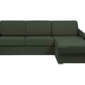 Snel om te bouwen slaapbank met hoek in dennengroene stof Bed met latten van 160 cm Matras 14 cm CALIFE