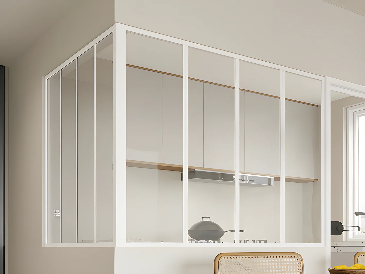 Glazen hoekbinnenraam in industriële stijl in gepoederlakt aluminium - L120 x L120 x H105 - Wit - BAYVIEW