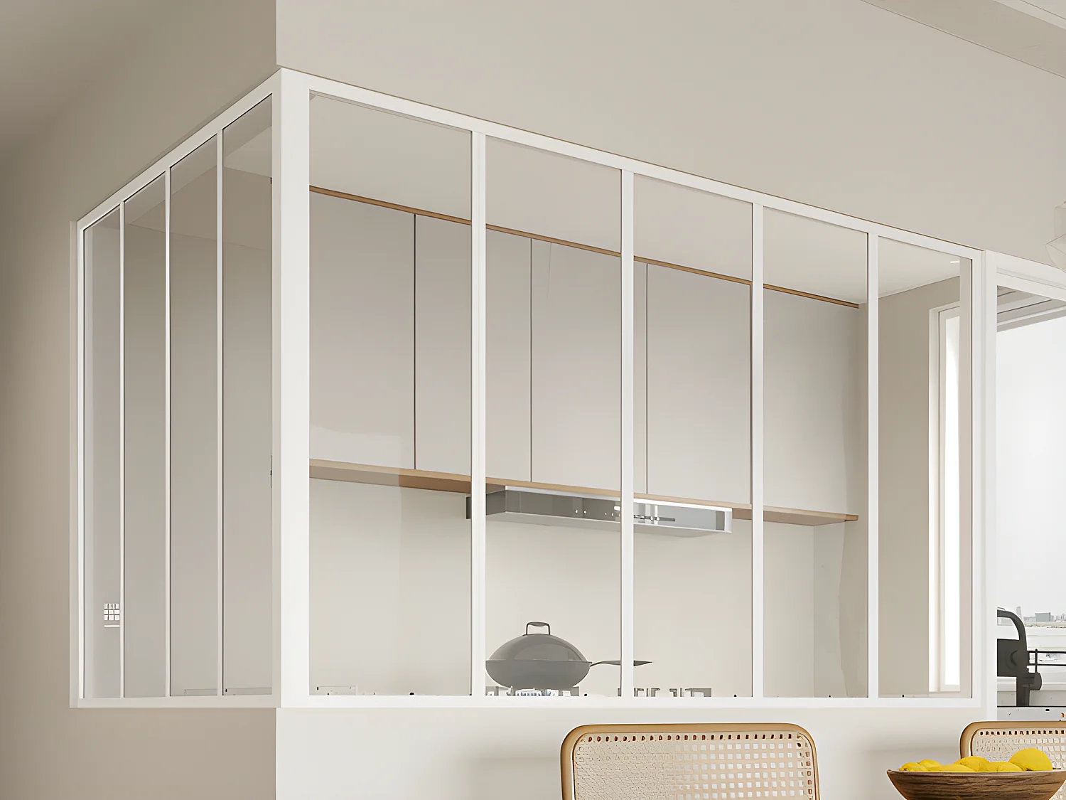 Glazen hoekbinnenraam in industriële stijl in gepoederlakt aluminium - L150 x L120 x H105 - Wit - BAYVIEW