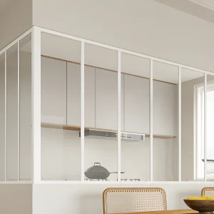 Glazen hoekbinnenraam in industriële stijl in gepoederlakt aluminium – L180 x L120 x H105 – Wit – BAYVIEW Glazen hoekbinnenraam in industriële stijl in gepoederlakt aluminium – L180 x L120 x H105 – Wit – BAYVIEW