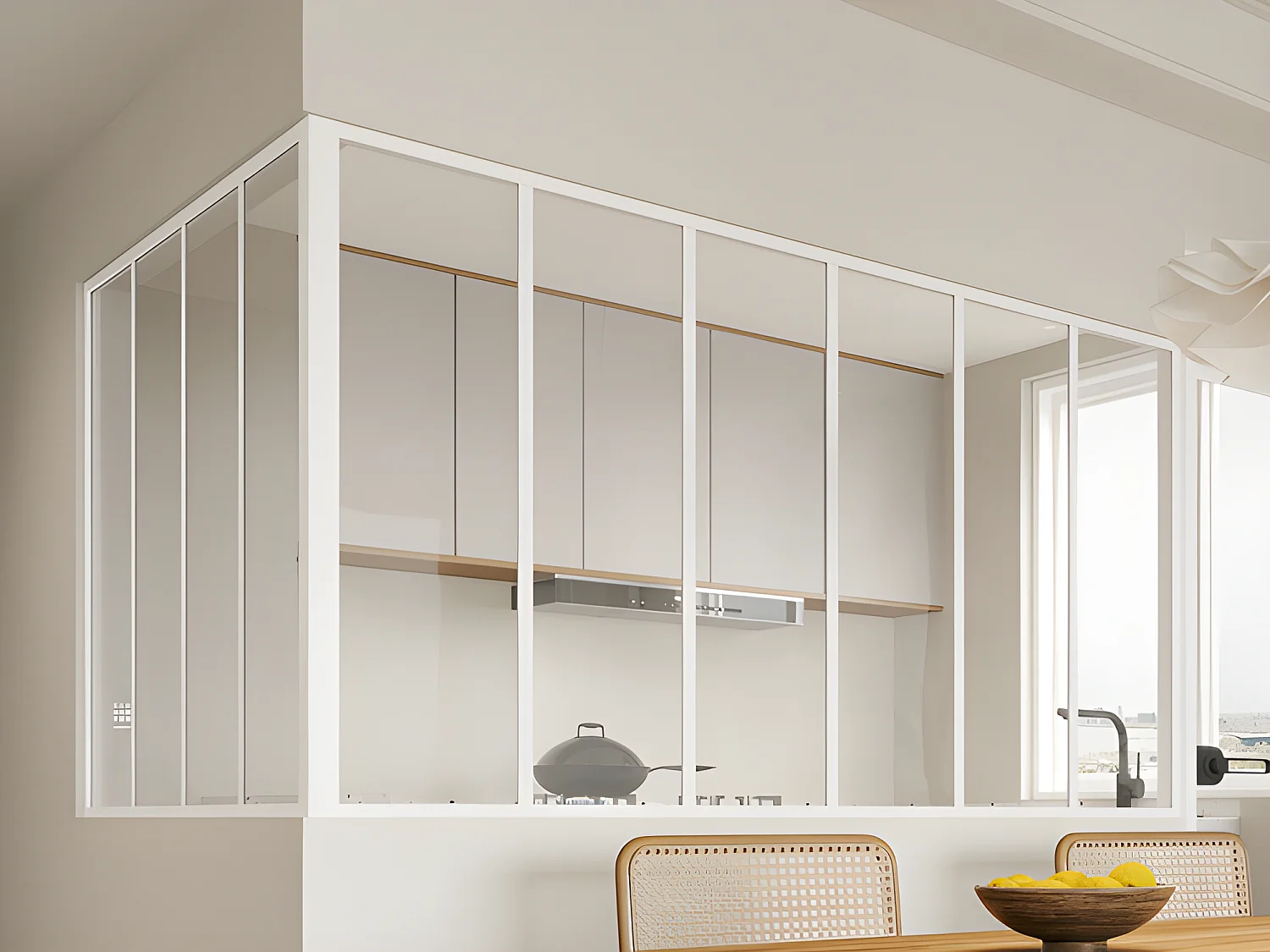 Glazen hoekbinnenraam in industriële stijl in gepoederlakt aluminium - L180 x L120 x H105 - Wit - BAYVIEW