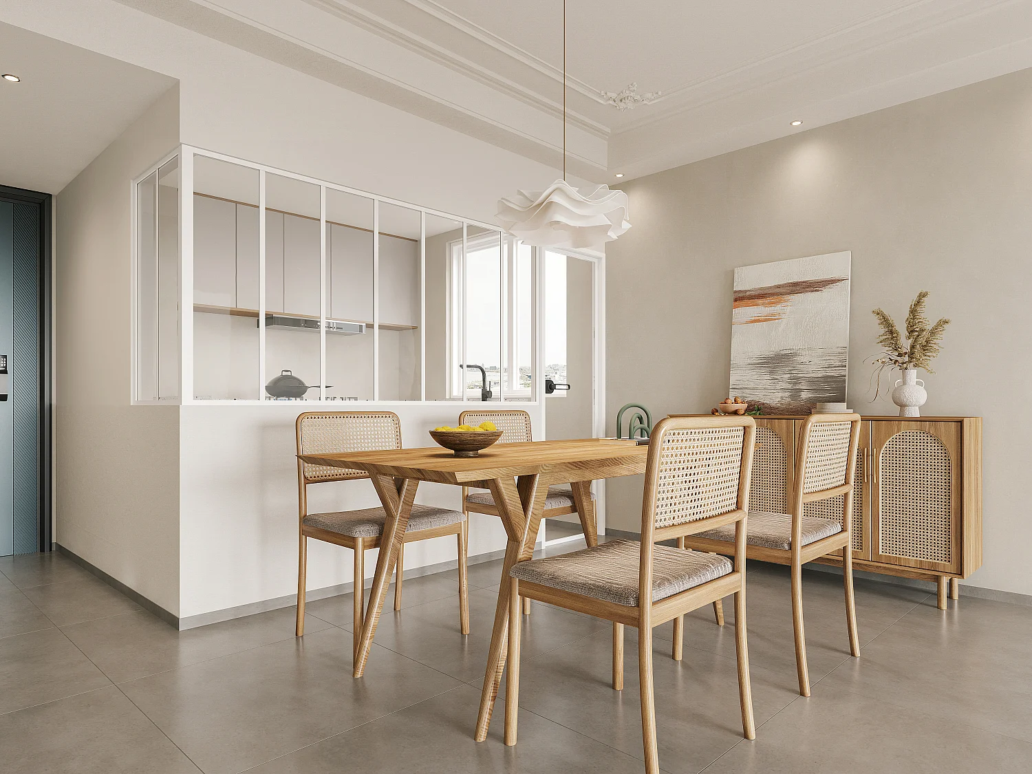 Glazen hoekbinnenraam in industriële stijl in gepoederlakt aluminium - L210 x L60 x H105 - Wit - BAYVIEW