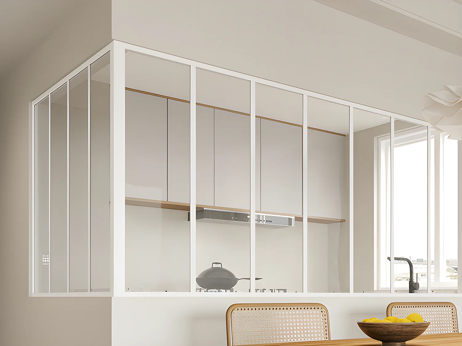 Glazen hoekbinnenraam in industriële stijl in gepoederlakt aluminium - L210 x L120 x H105 - Wit - BAYVIEW