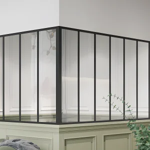 Glazen hoekbinnenraam in gepoederlakt aluminium – L210 x L120 x H105 – Zwart – BAYVIEW Glazen hoekbinnenraam in gepoederlakt aluminium – L210 x L120 x H105 – Zwart – BAYVIEW