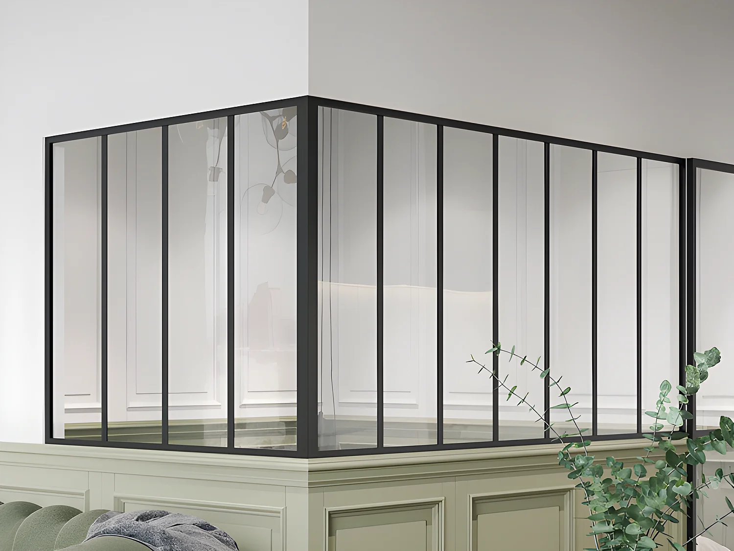 Glazen hoekbinnenraam in gepoederlakt aluminium - L210 x L120 x H105 - Zwart - BAYVIEW