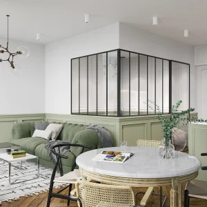 Glazen hoekbinnenraam in industriële stijl in gepoederlakt aluminium – L180 x L150 x H130 – Zwart – BAYVIEW Glazen hoekbinnenraam in industriële stijl in gepoederlakt aluminium – L180 x L150 x H130 – Zwart – BAYVIEW