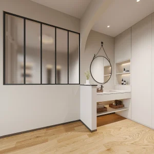 Glasraam werkplaatsstijl van gepoedercoat aluminium en gematteerd glas – 150 x 130 cm, zwart BAYVIEW Glasraam werkplaatsstijl van gepoedercoat aluminium en gematteerd glas – 150 x 130 cm, zwart BAYVIEW