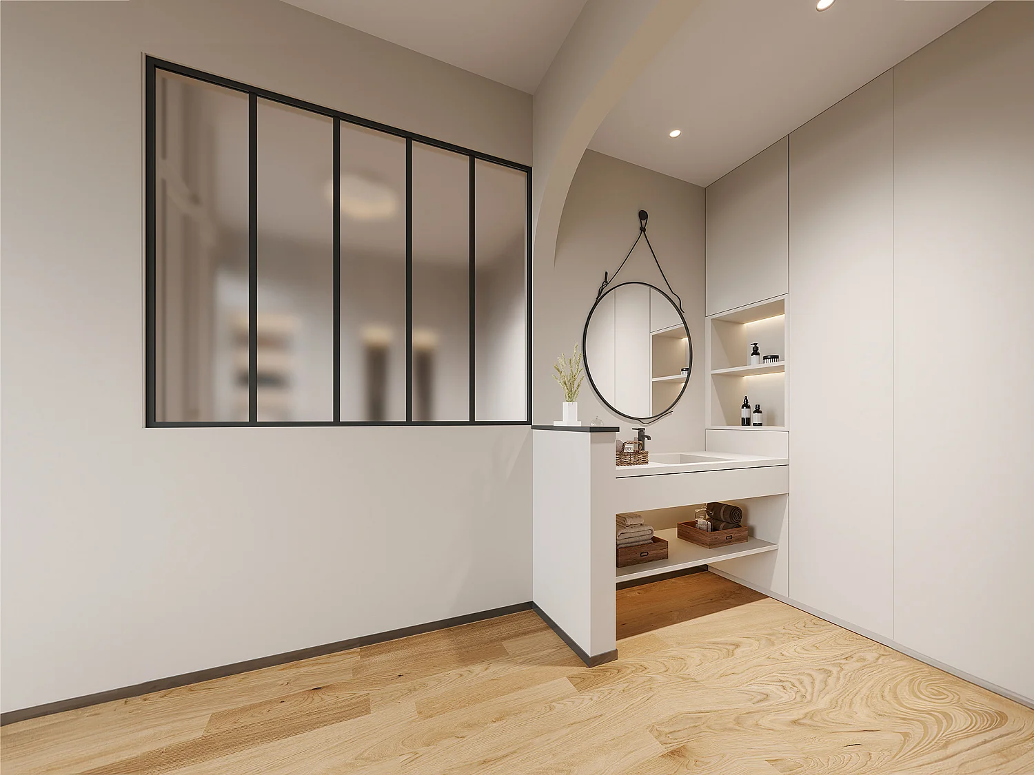 Glasraam werkplaatsstijl van gepoedercoat aluminium en gematteerd glas - 150 x 130 cm, zwart BAYVIEW