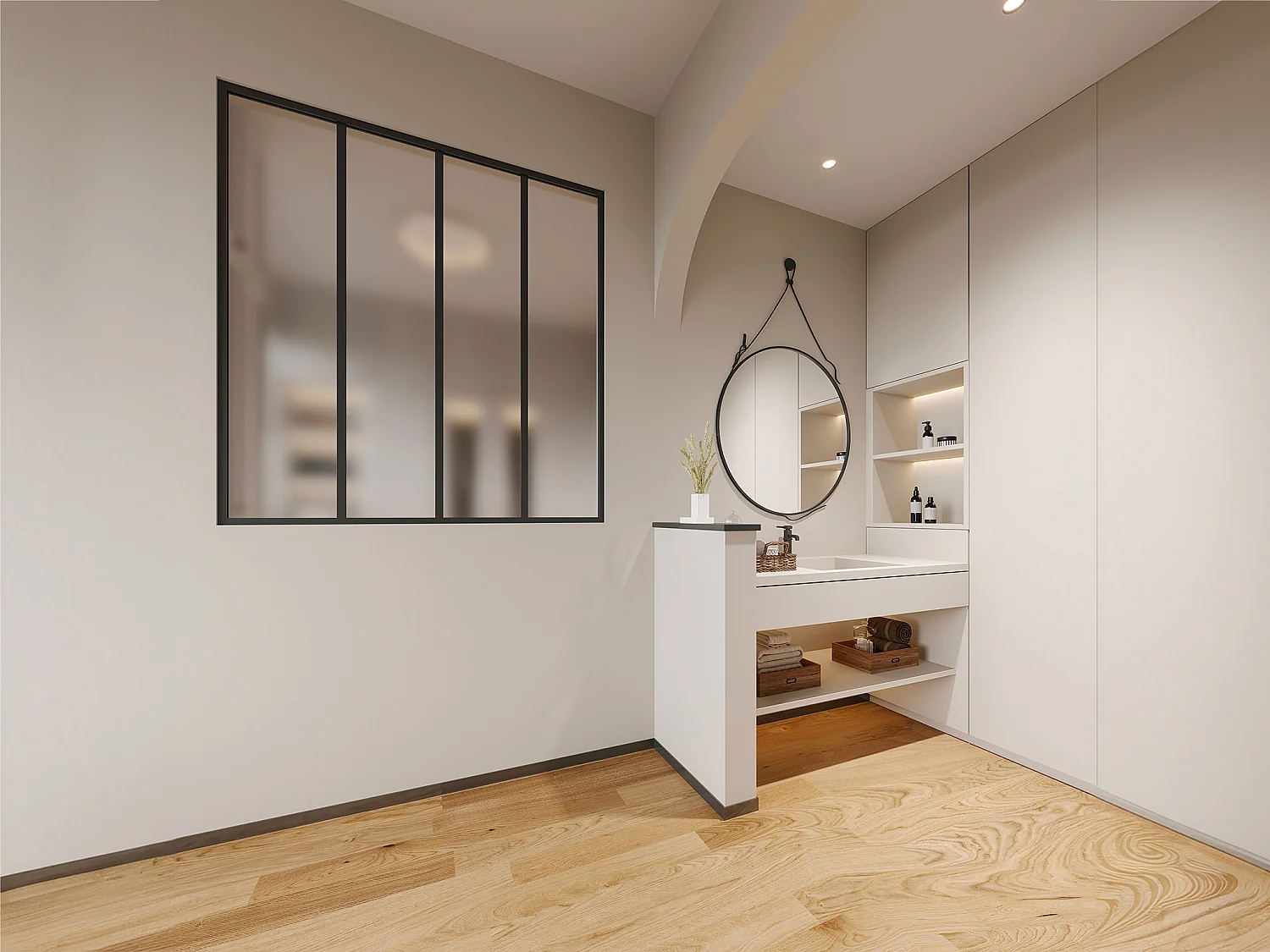 Glasraam werkplaatsstijl van gepoedercoat aluminium en gematteerd glas 120 x 130 cm, zwart BAYVIEW